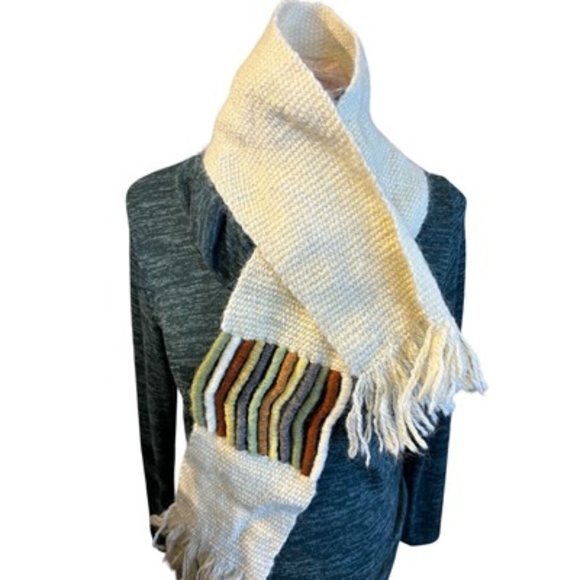 Unbranded Wool Beige Scarf Knit Fringe One Size - Picture 1 of 3